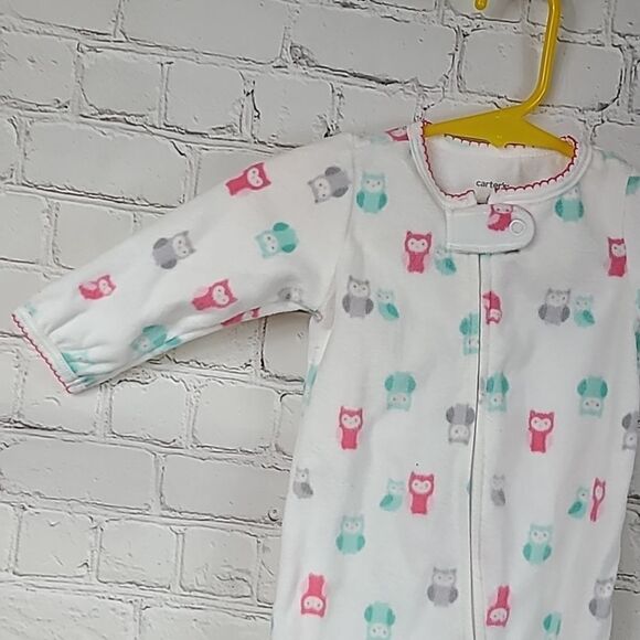 Carter's Girls 6M Soft Fleece White Owl Print One-Piece PJ Footie Winter Pajamas - Picture 7 of 7
